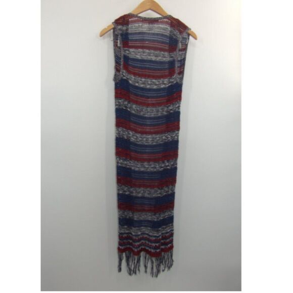 American Rag Americana Striped Crochet Fringe Side Slit Duster Vest Size M - Picture 3 of 7